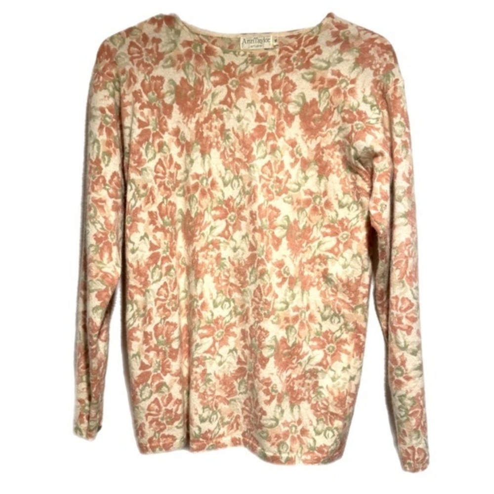 Vintage 90s  Ann Taylor Floral Crewneck Sweater Lambswool Mix